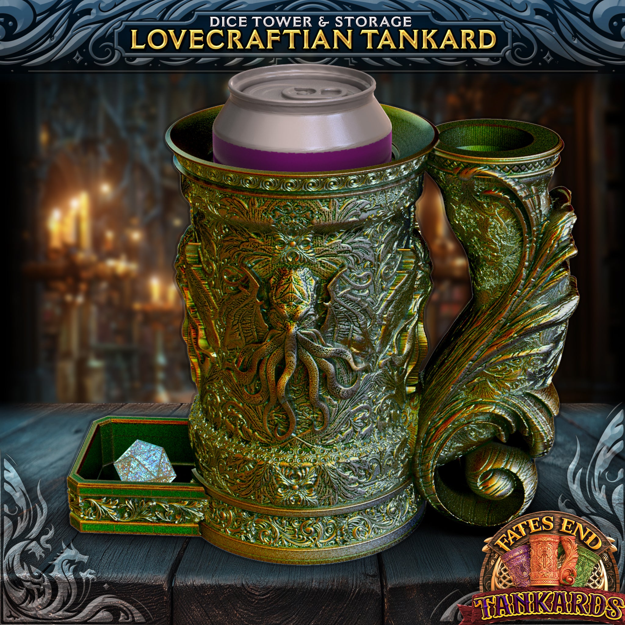 Lovecraftian Tankard Dice Tower, Tray, and Vault