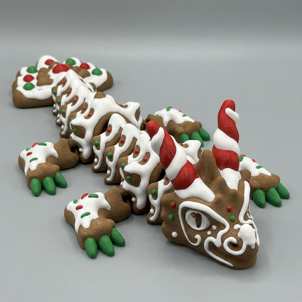 Baby Gingerbread Dragon (Medium) - Articulated Gingerbread Dragon | 3D Printed Collectible