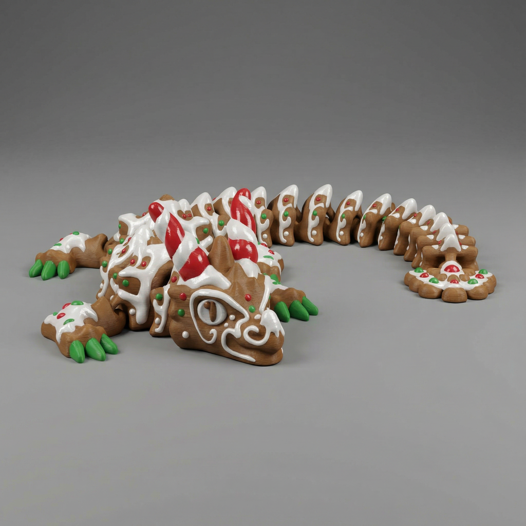 Gingerbread Dragon (Large) - Articulated Gingerbread Dragon | 3D Printed Collectible
